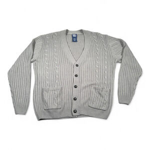 Vintage John Blair Sweater Adult LARGE Gray Cardigan Cable Knit Grandpacore 90s